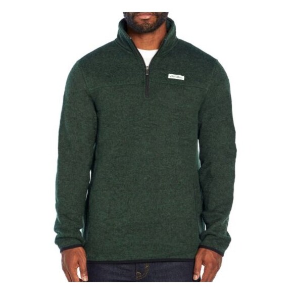 NWT Eddie Bauer Men's 1/4 Zip Sweater Fleece Pullover Heather Sycamore Large - Picture 1 of 13
